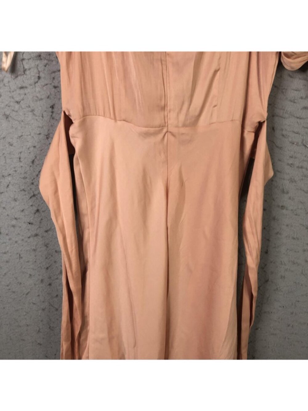 Sage + Paige Dress Womens L Pink Swing Dancing Midi Puff Sleeve Satin Ruched - Picture 15 of 16